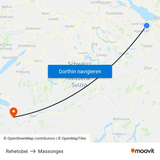 Rehetobel to Massongex map