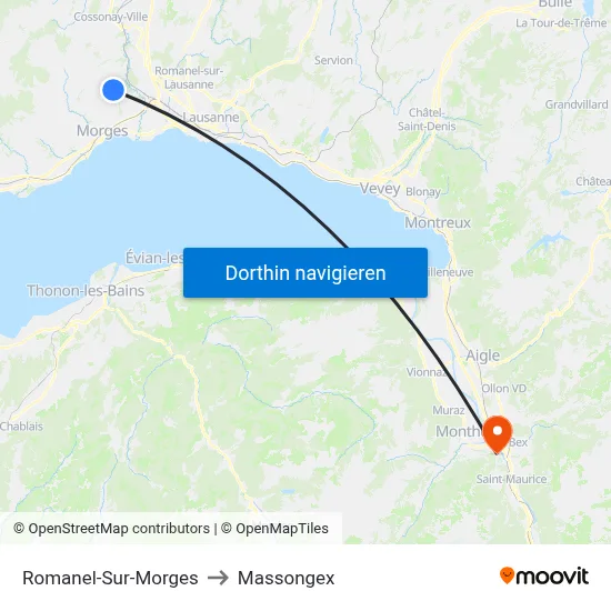 Romanel-Sur-Morges to Massongex map