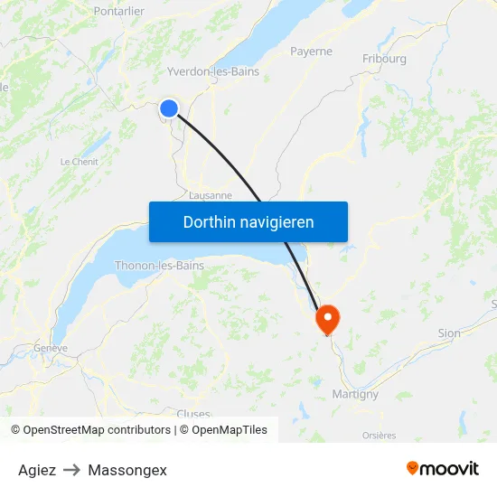Agiez to Massongex map