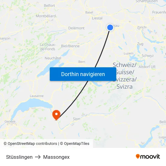 Stüsslingen to Massongex map