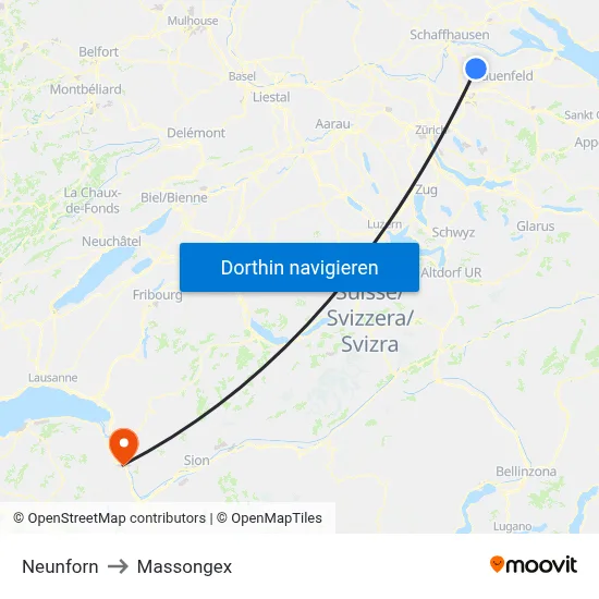 Neunforn to Massongex map