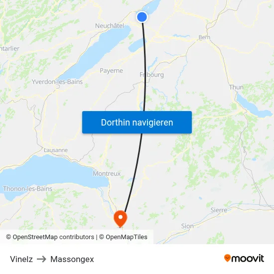 Vinelz to Massongex map