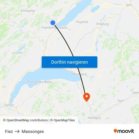 Fiez to Massongex map