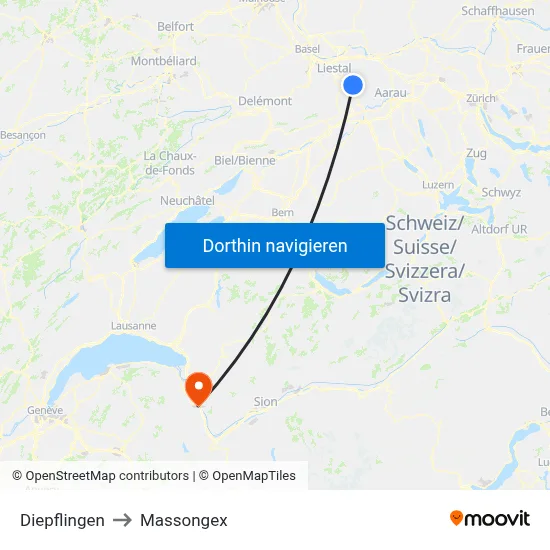 Diepflingen to Massongex map