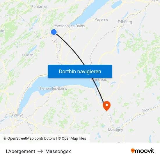 L'Abergement to Massongex map