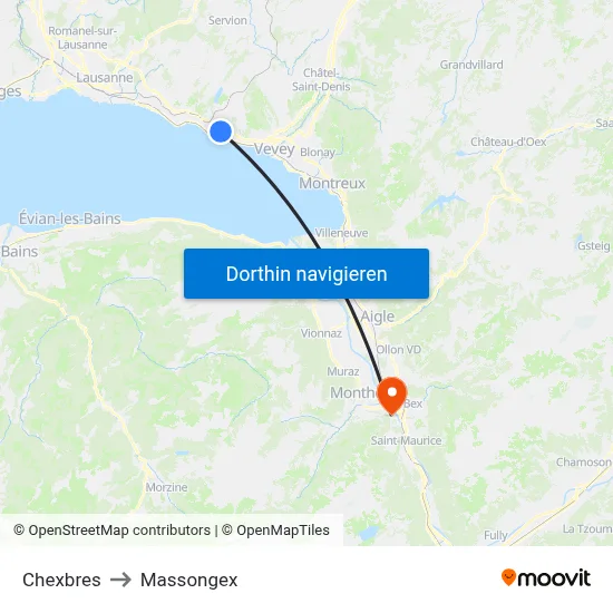 Chexbres to Massongex map