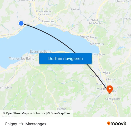 Chigny to Massongex map