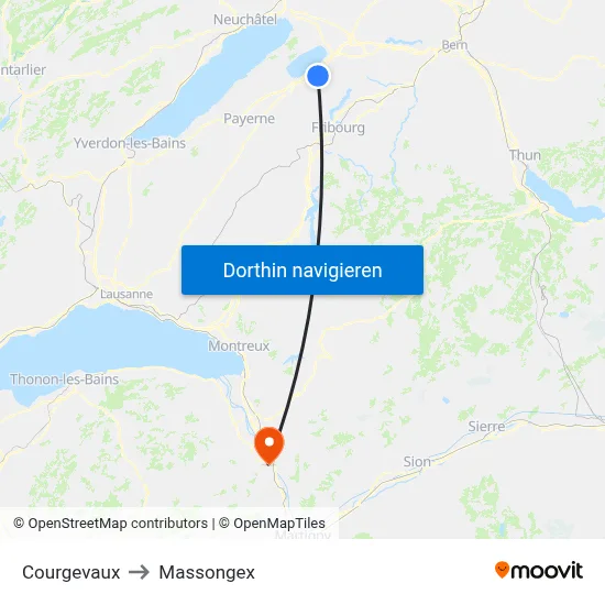 Courgevaux to Massongex map