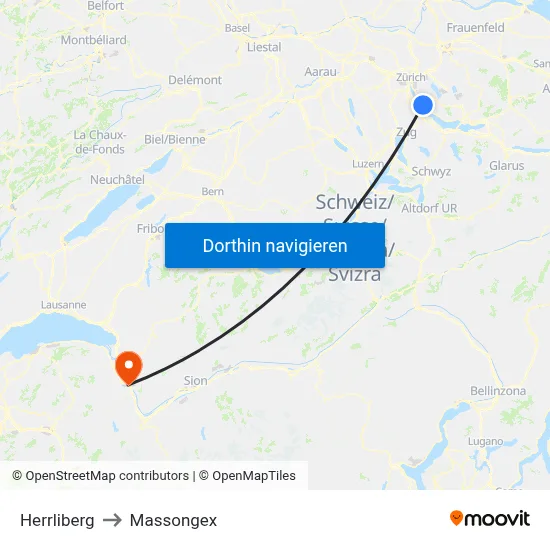 Herrliberg to Massongex map