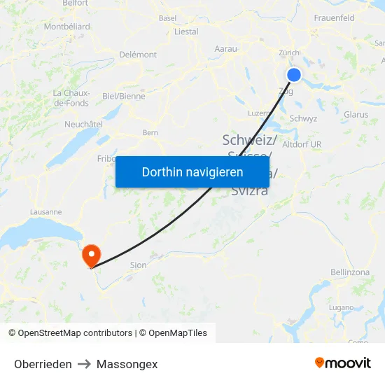 Oberrieden to Massongex map