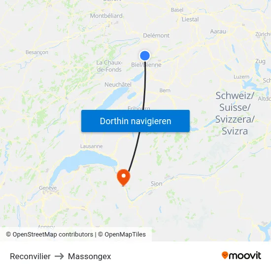 Reconvilier to Massongex map