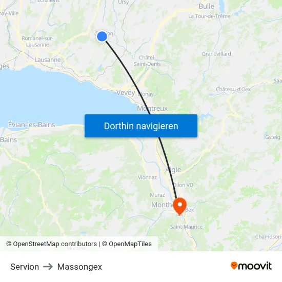 Servion to Massongex map