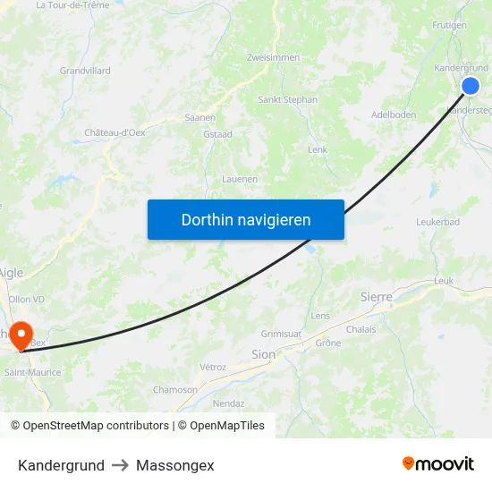 Kandergrund to Massongex map