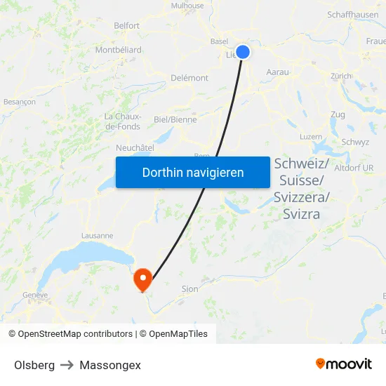 Olsberg to Massongex map