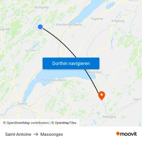 Saint-Antoine to Massongex map