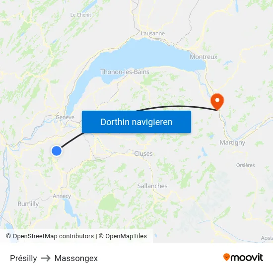 Présilly to Massongex map
