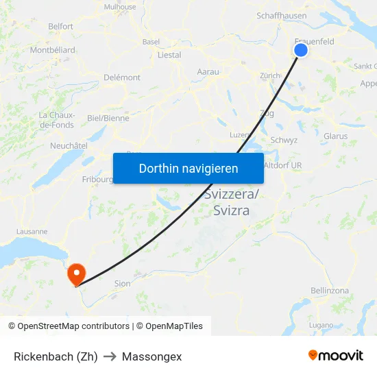 Rickenbach (Zh) to Massongex map