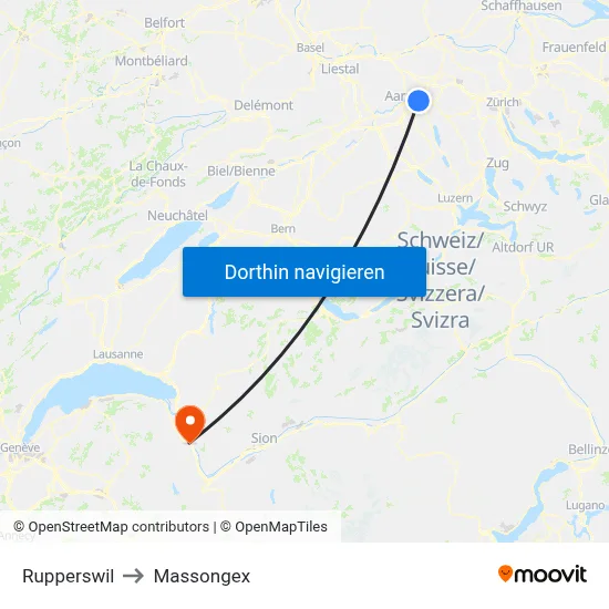 Rupperswil to Massongex map