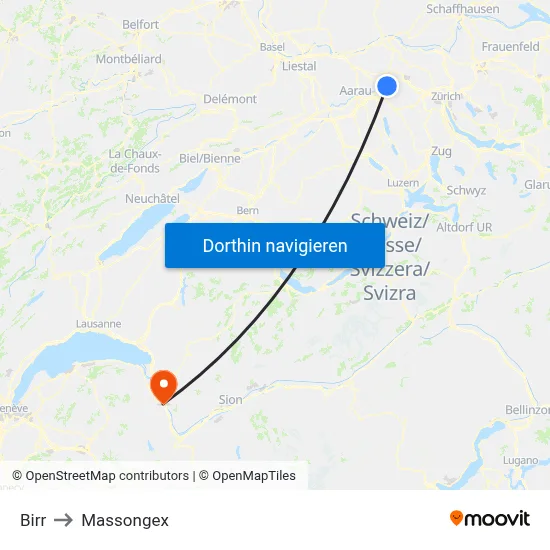 Birr to Massongex map
