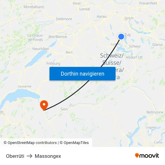 Oberrüti to Massongex map