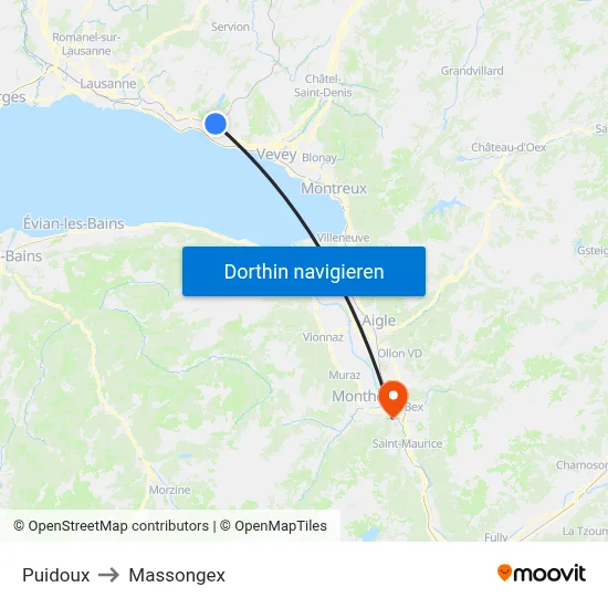 Puidoux to Massongex map