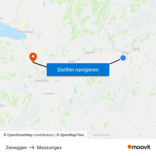 Zeneggen to Massongex map
