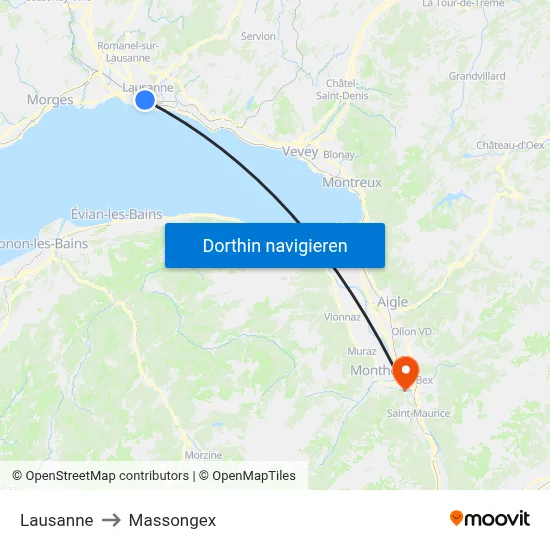 Lausanne to Massongex map
