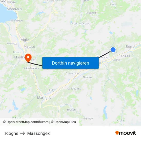 Icogne to Massongex map