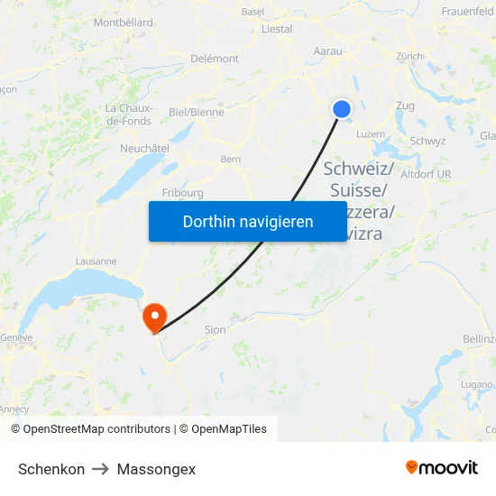 Schenkon to Massongex map