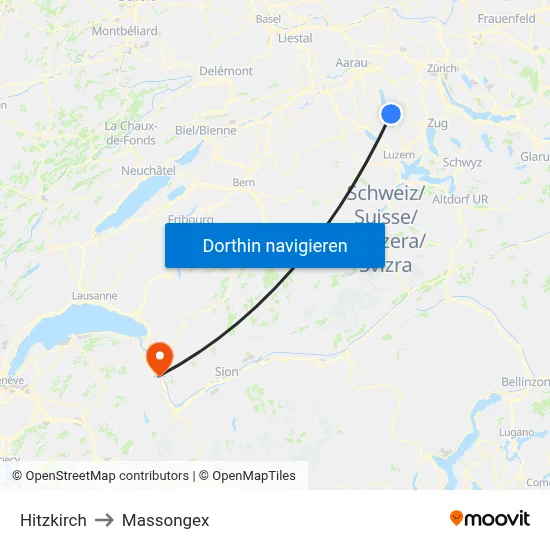 Hitzkirch to Massongex map