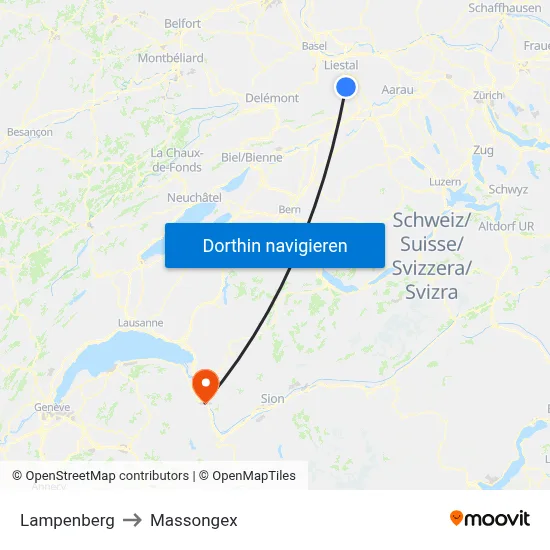 Lampenberg to Massongex map