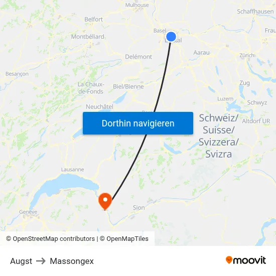 Augst to Massongex map