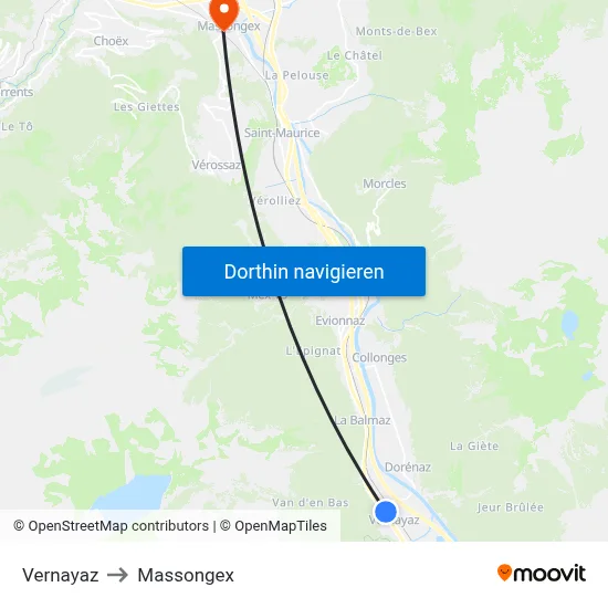 Vernayaz to Massongex map