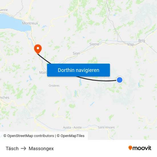 Täsch to Massongex map