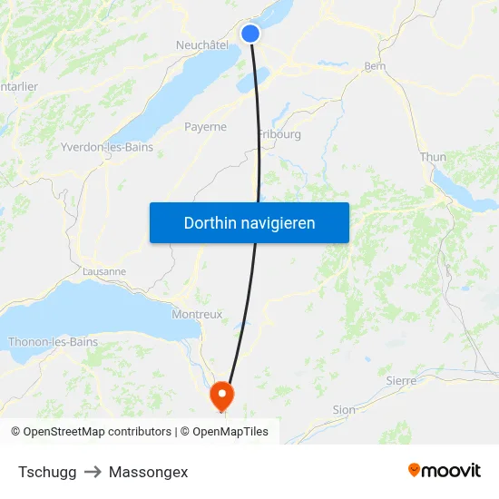 Tschugg to Massongex map