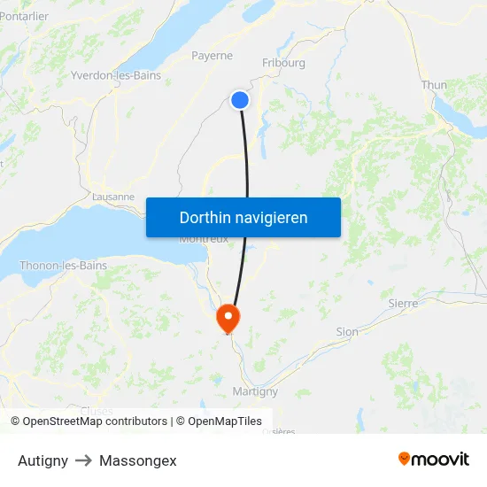 Autigny to Massongex map
