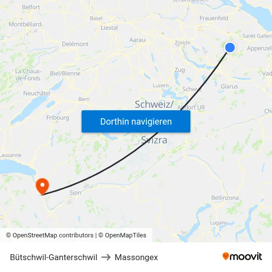 Bütschwil-Ganterschwil to Massongex map