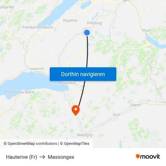 Hauterive (Fr) to Massongex map