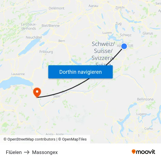 Flüelen to Massongex map
