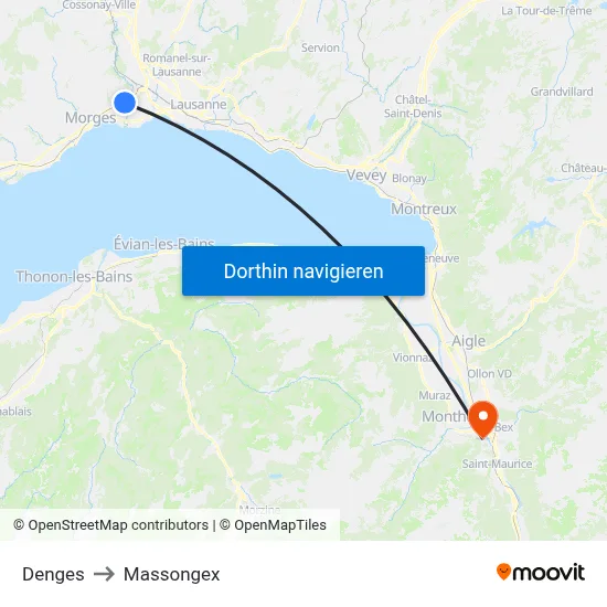 Denges to Massongex map