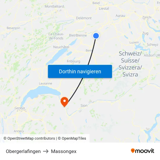Obergerlafingen to Massongex map