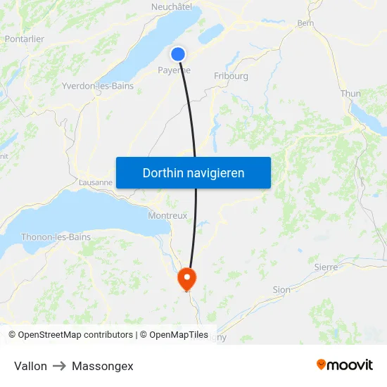 Vallon to Massongex map