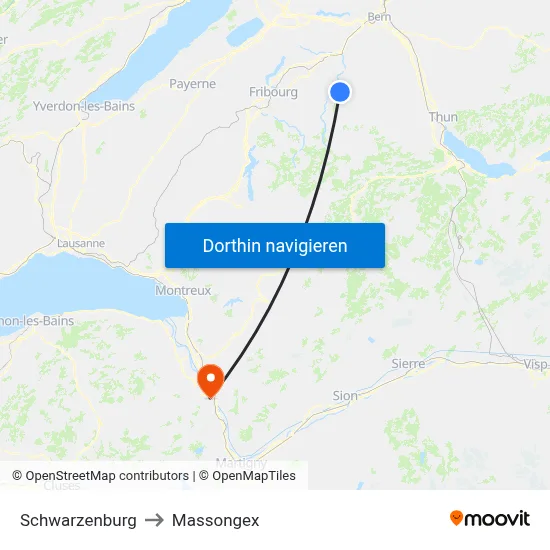 Schwarzenburg to Massongex map
