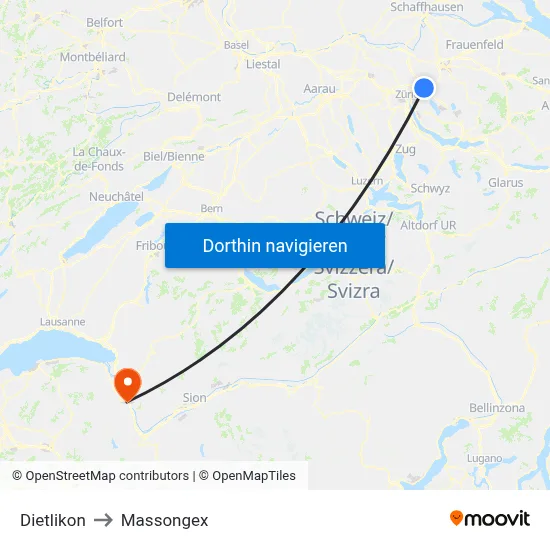 Dietlikon to Massongex map