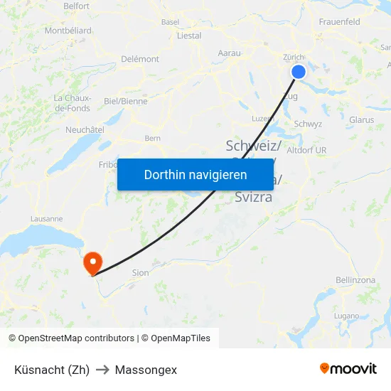 Küsnacht (Zh) to Massongex map