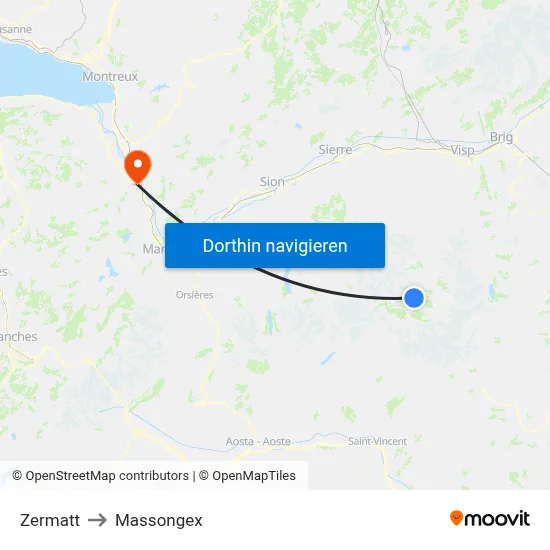 Zermatt to Massongex map