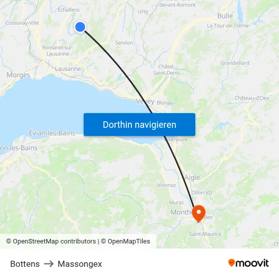 Bottens to Massongex map