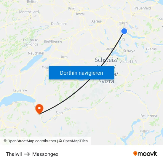 Thalwil to Massongex map
