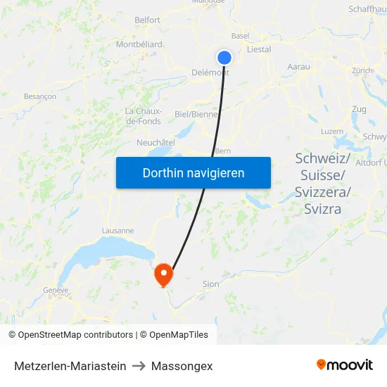 Metzerlen-Mariastein to Massongex map