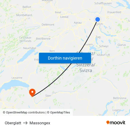 Oberglatt to Massongex map